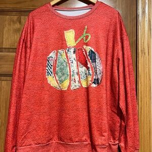 Orange Pumpkin Patchwork Long Sleeve Top